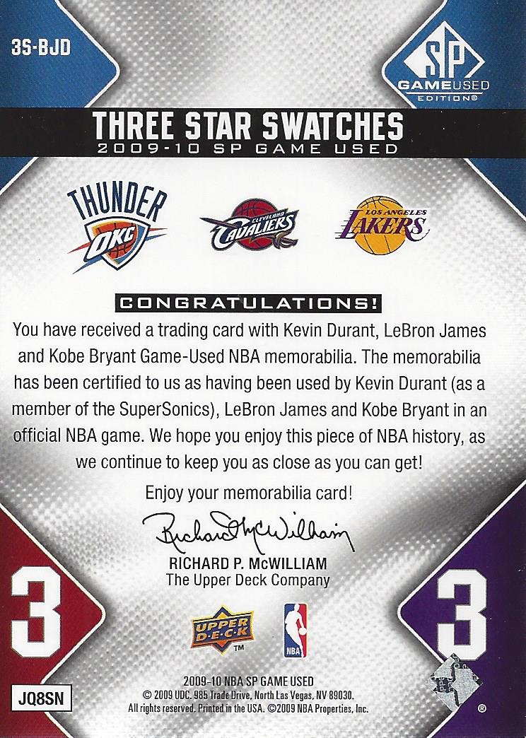 2009-10 SP Game Used 3 Star Swatches #3SBJD Kobe Bryant/LeBron