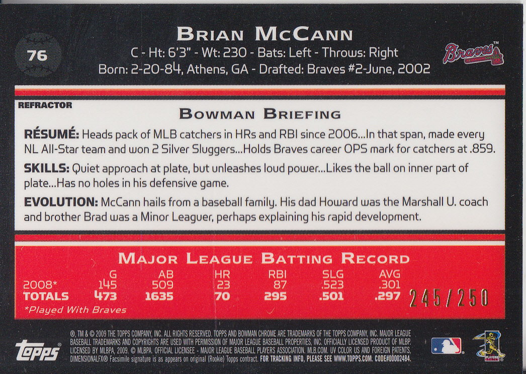 2009 Bowman Chrome X-Fractors #76 Brian McCann back image