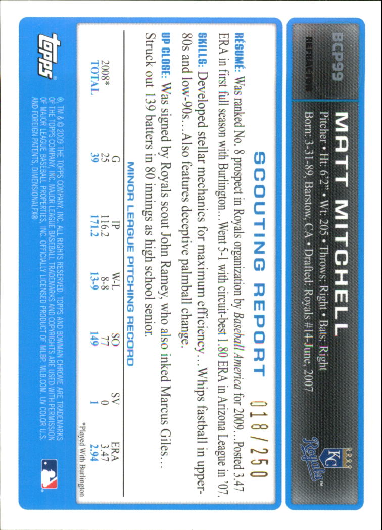 2009 Bowman Chrome Prospects X-Fractors #BCP98 Matt Mitchell AU