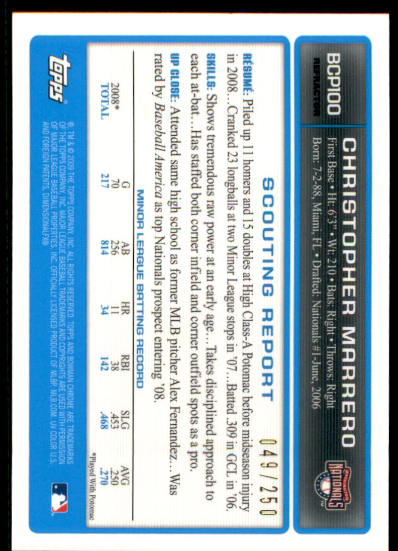 2009 Bowman Chrome Prospects X-Fractors #BCP100 Christopher Marrero AU