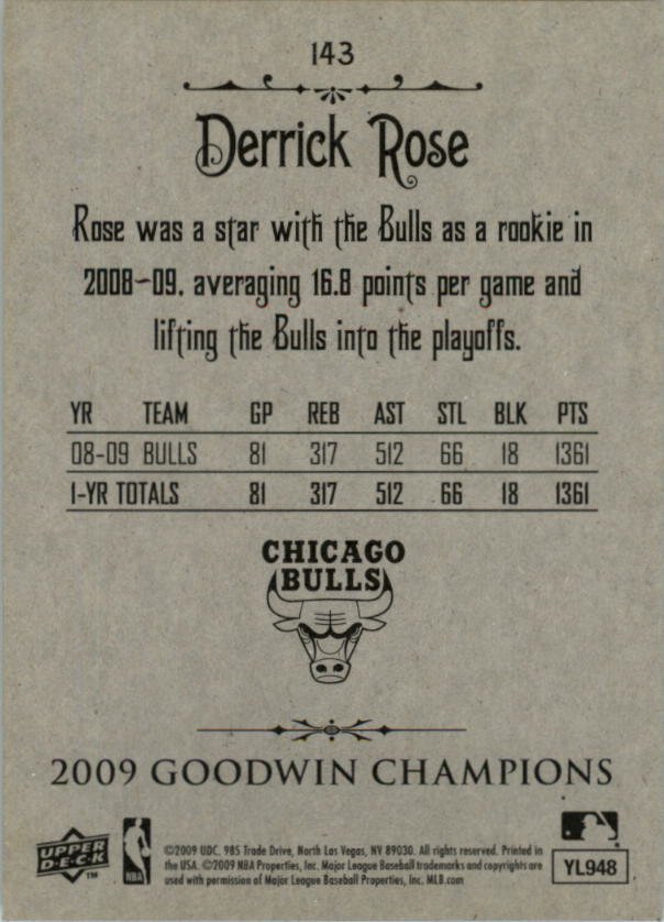2009 Upper Deck Goodwin Champions #143 Derrick Rose back image