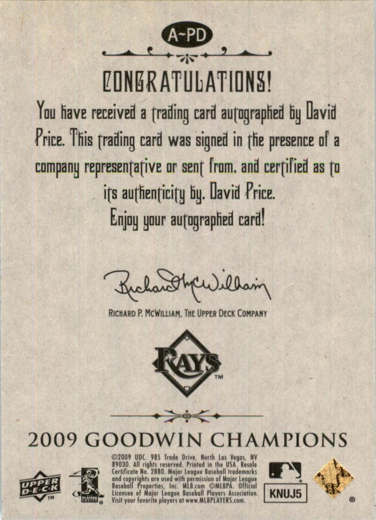 2009 Upper Deck Goodwin Champions Autographs #PD David Price back image