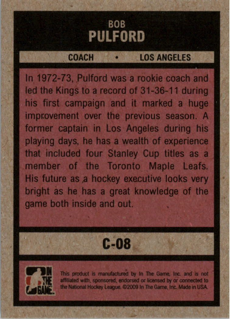 2009-10 ITG 1972 The Year In Hockey Coaches #C08 Bob Pulford back image