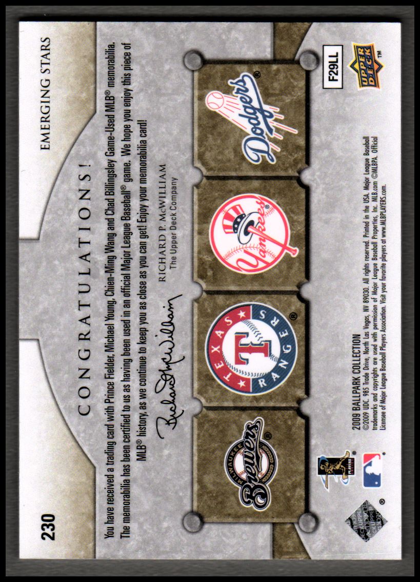 2009 Upper Deck Ballpark Collection #230 Chien-Ming Wang/Michael Young/Chad Billingsley/Prince Fielder/400 back image