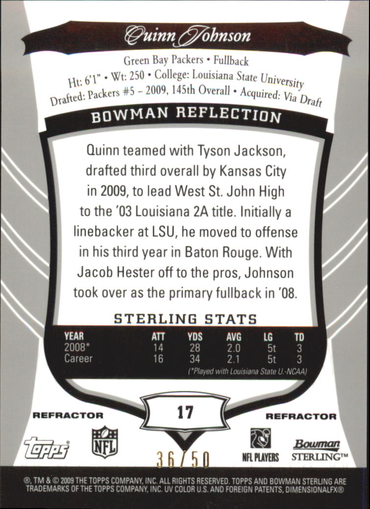 2009 Bowman Sterling Black Refractors #17 Quinn Johnson back image