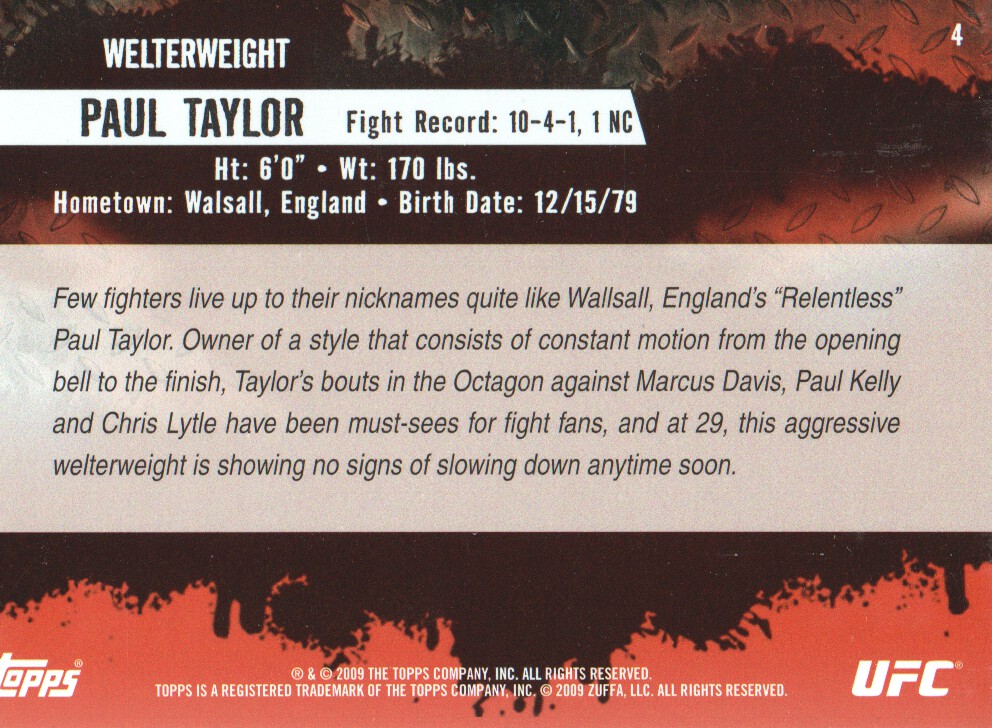 2009 Topps UFC #4 Paul Taylor RC back image