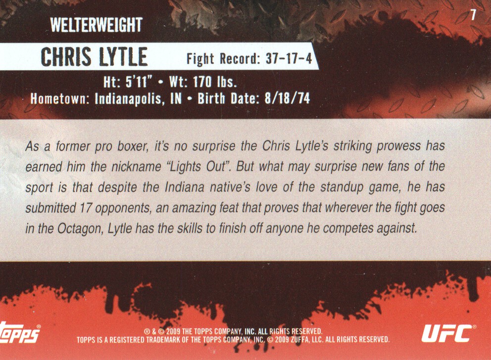 2009 Topps UFC #7 Chris Lytle RC back image