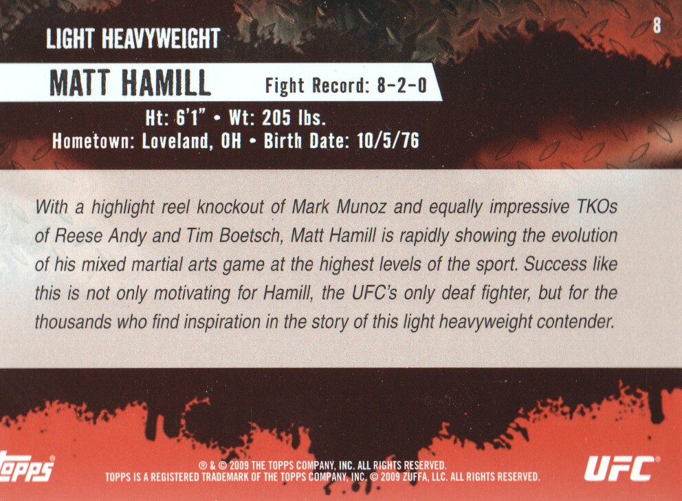 2009 Topps UFC #8 Matt Hamill RC back image