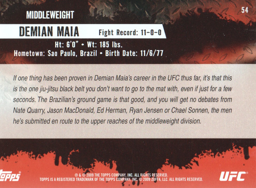 2009 Topps UFC #54 Demian Maia RC back image