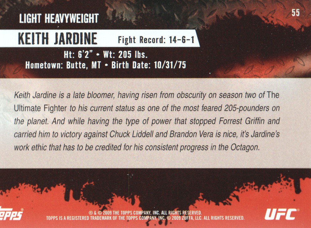 2009 Topps UFC #55 Keith Jardine RC back image