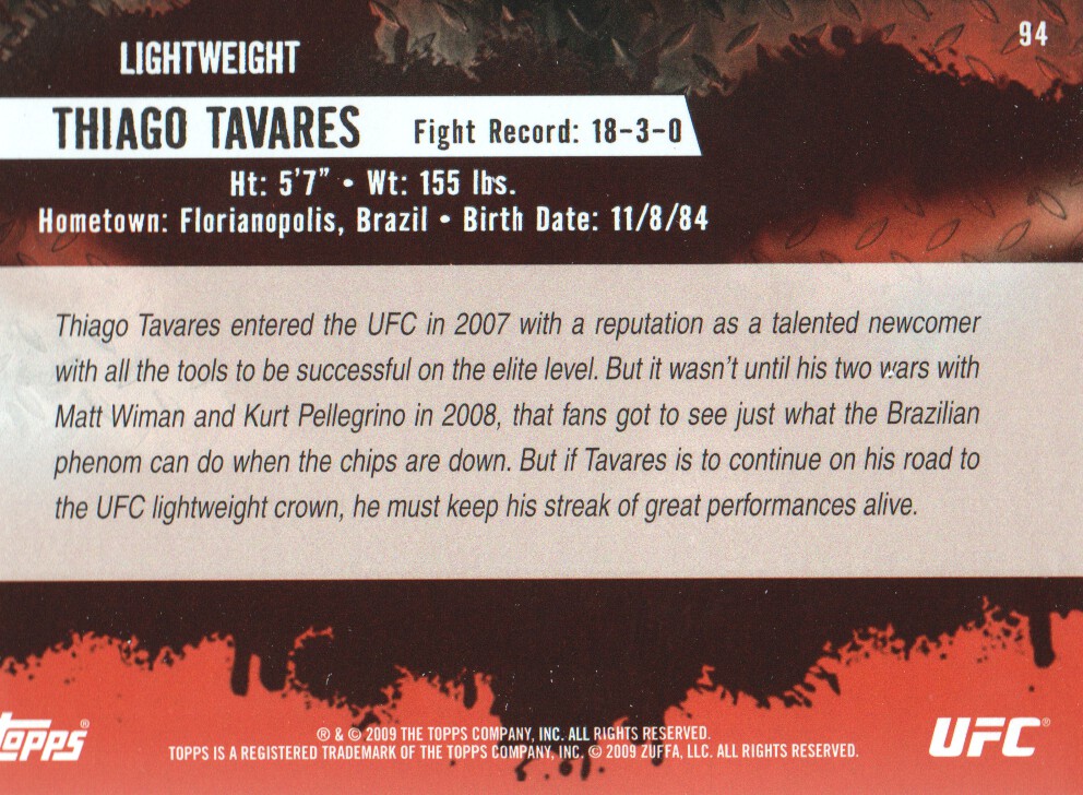 Carte Topps UFC BASE MMA 2009 scegli dall'elenco - Foto 105 di 145