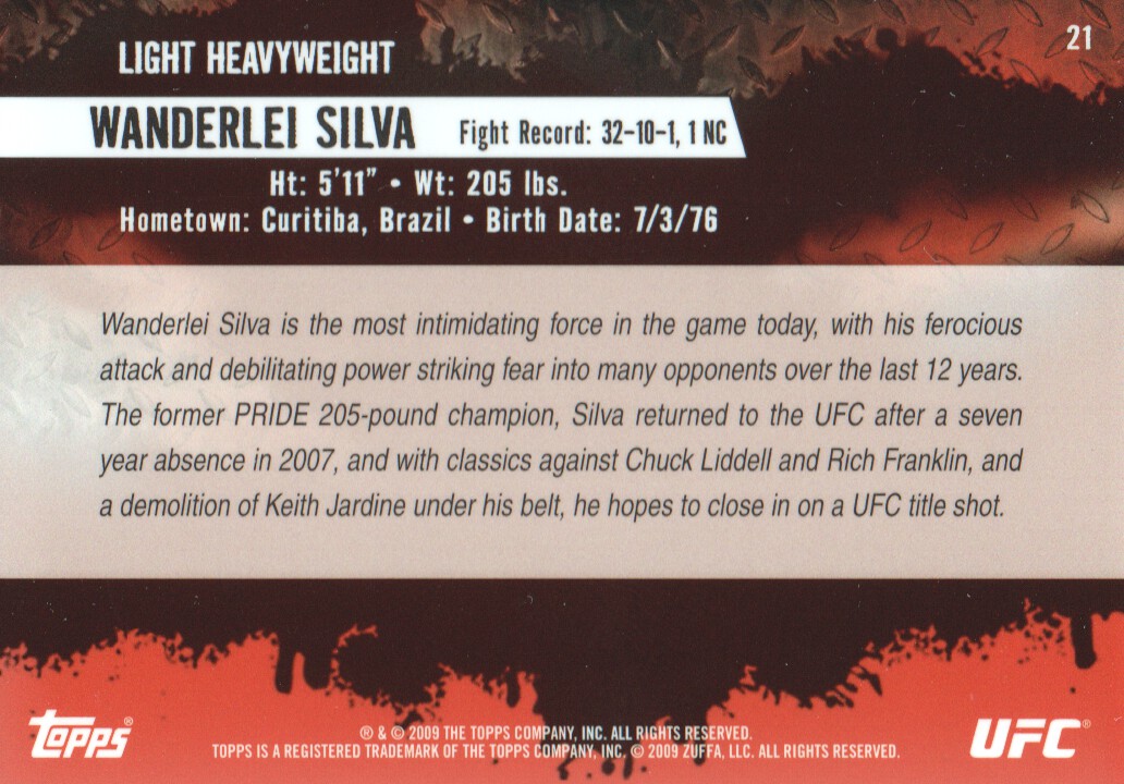 2009 Topps UFC Gold #21 Wanderlei Silva back image