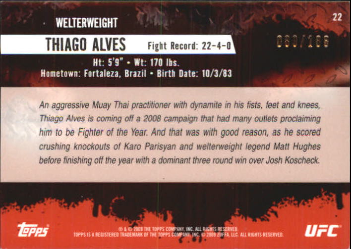 2009 Topps UFC Silver #22 Thiago Alves back image