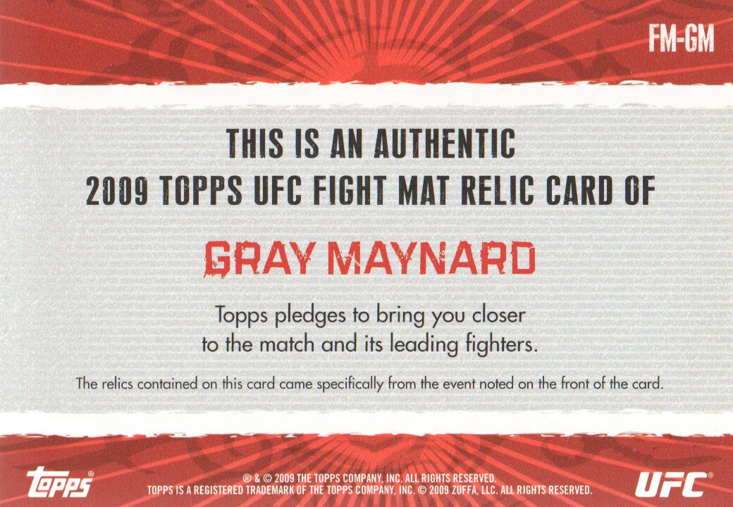 2009 Topps UFC Fight Mat Relics #FMGM Gray Maynard E back image