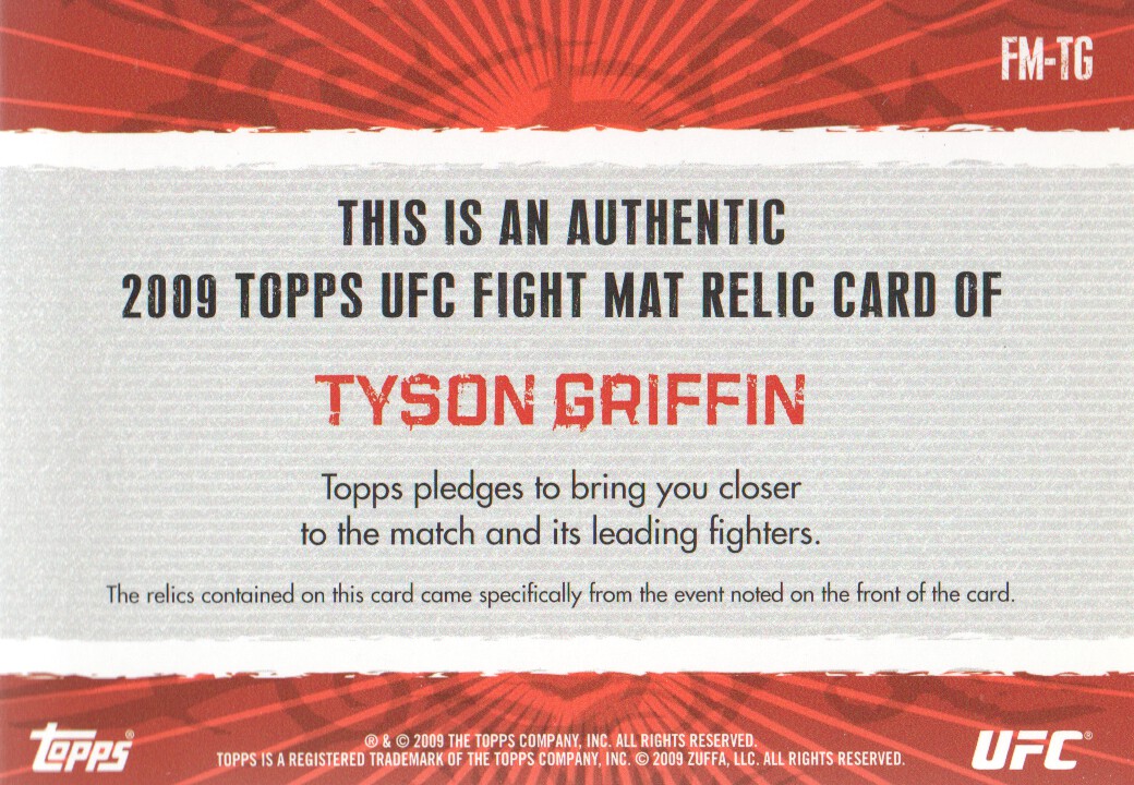 2009 Topps UFC Fight Mat Relics #FMTG Tyson Griffin F back image
