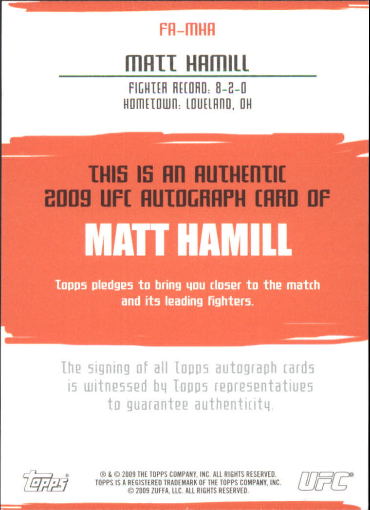 2009 Topps UFC Autographs #FAMHA Matt Hamill C back image