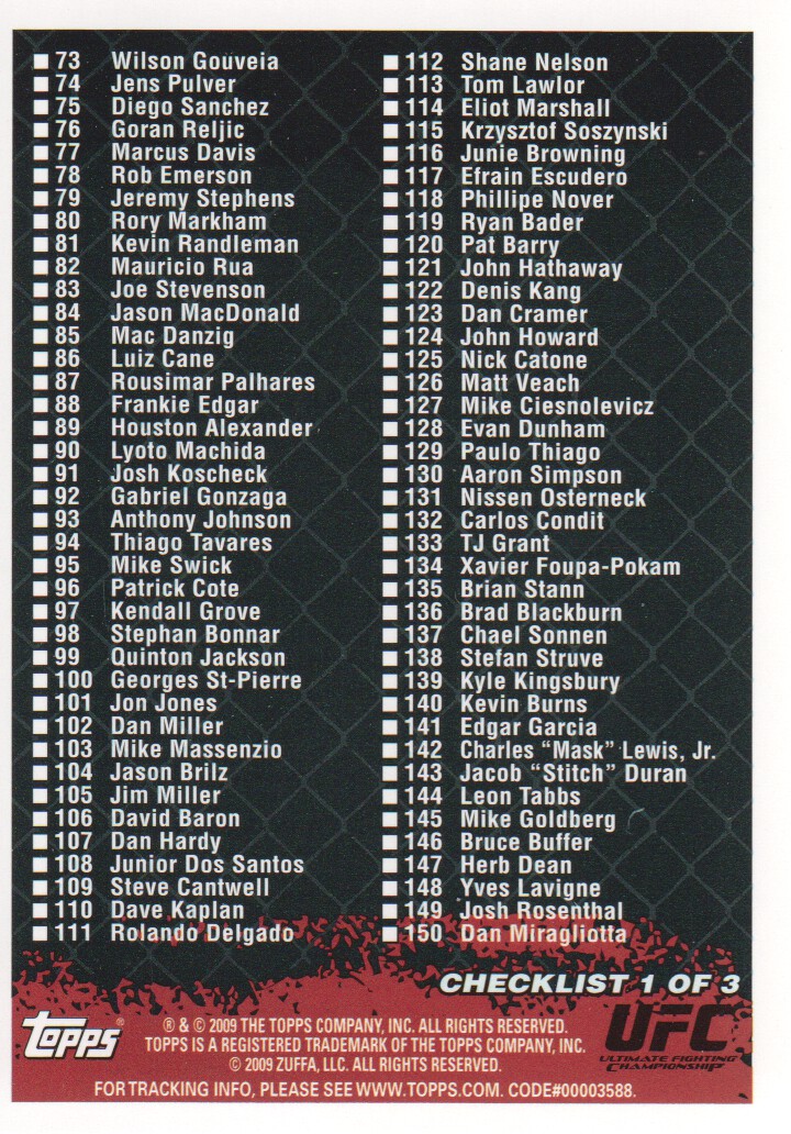 Carte Topps UFC BASE MMA 2009 scegli dall'elenco - Foto 141 di 145