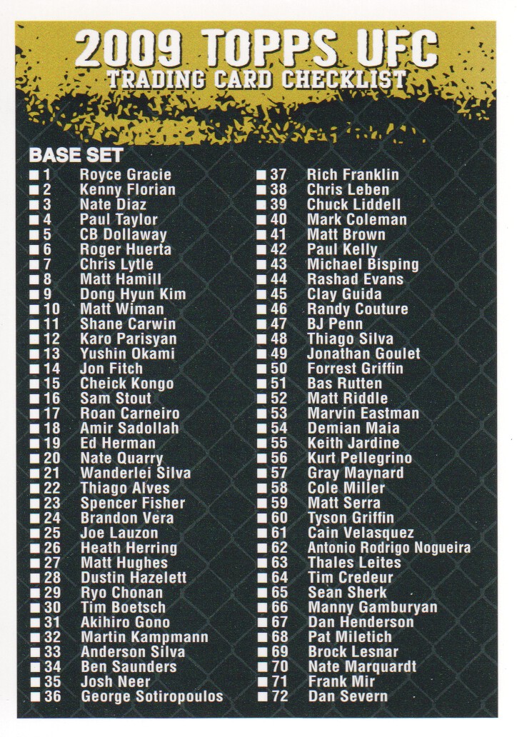 Carte Topps UFC BASE MMA 2009 scegli dall'elenco - Foto 140 di 145