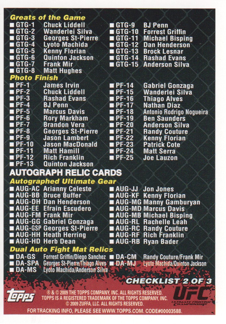 Carte Topps UFC BASE MMA 2009 scegli dall'elenco - Foto 143 di 145