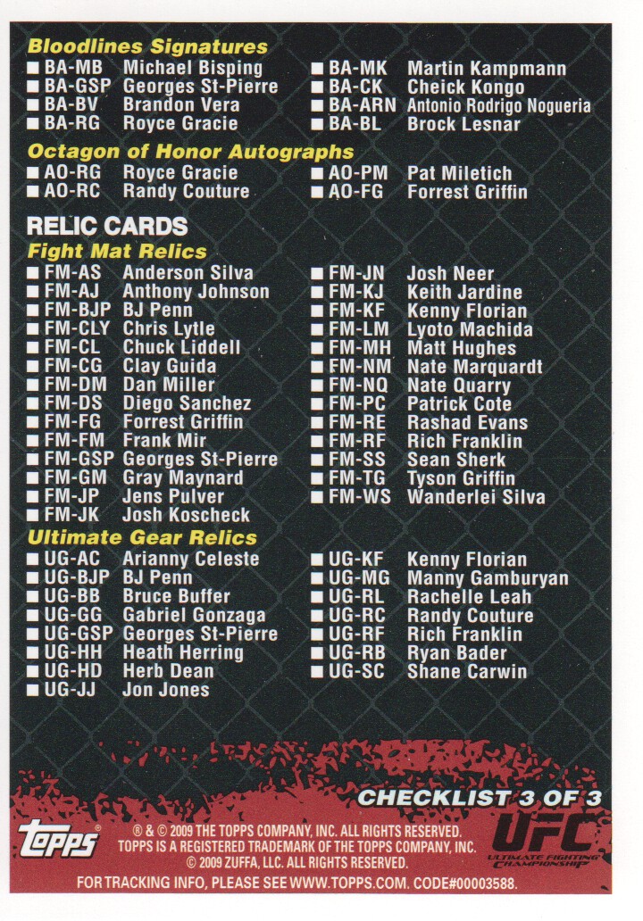 Carte Topps UFC BASE MMA 2009 scegli dall'elenco - Foto 145 di 145