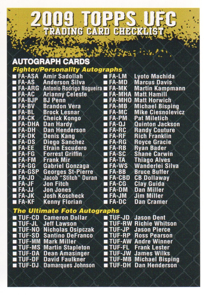 Carte Topps UFC BASE MMA 2009 scegli dall'elenco - Foto 144 di 145
