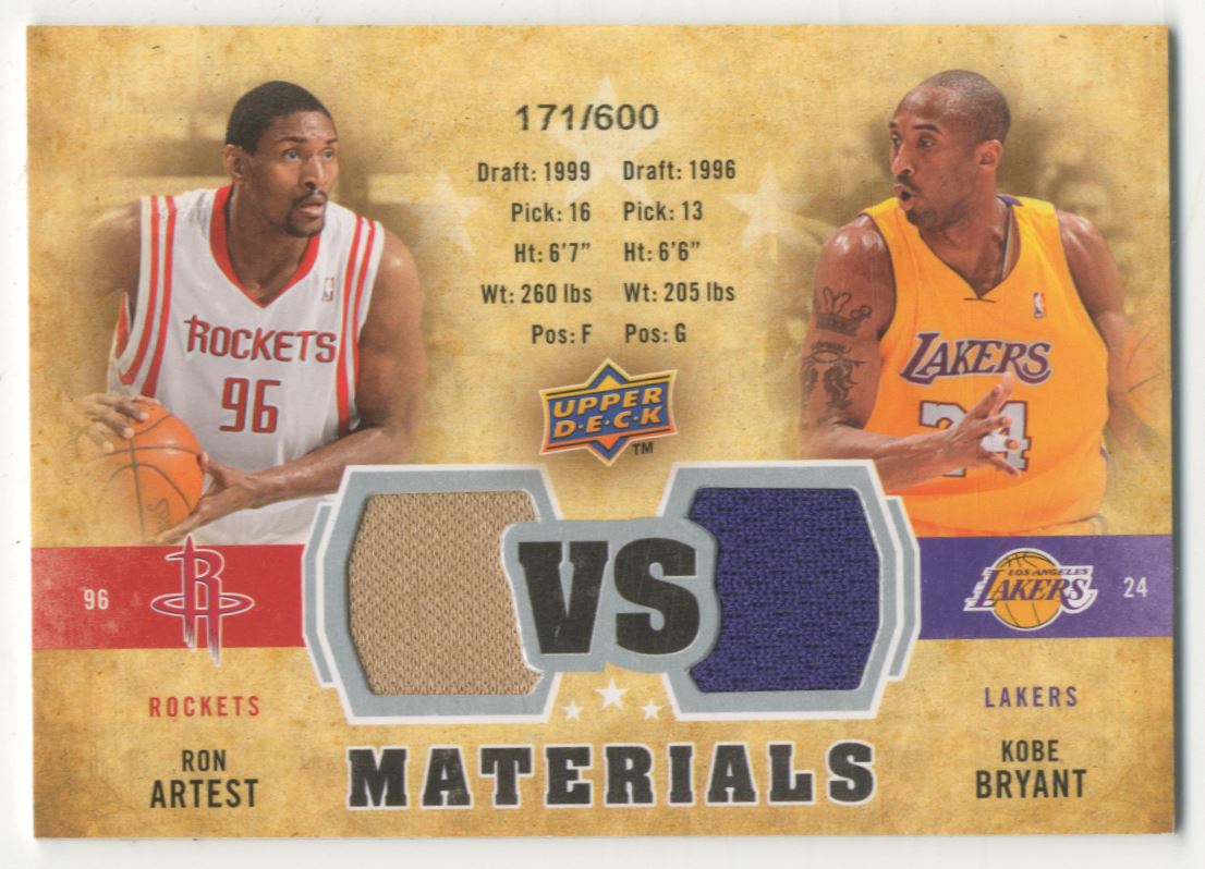 2009-10 Upper Deck VS Dual Materials #VSBA Kobe Bryant/Ron Artest