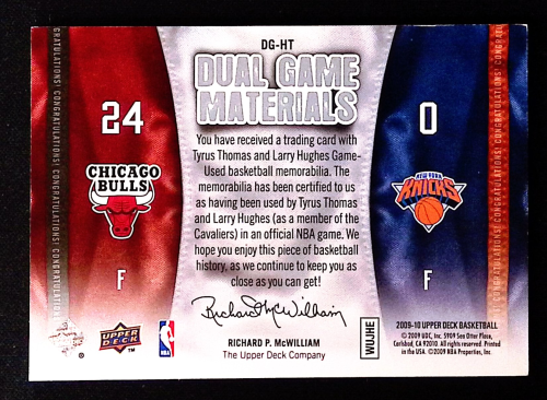 2009-10 Upper Deck Game Materials Dual #DGHT Larry Hughes/Tyrus Thomas back image
