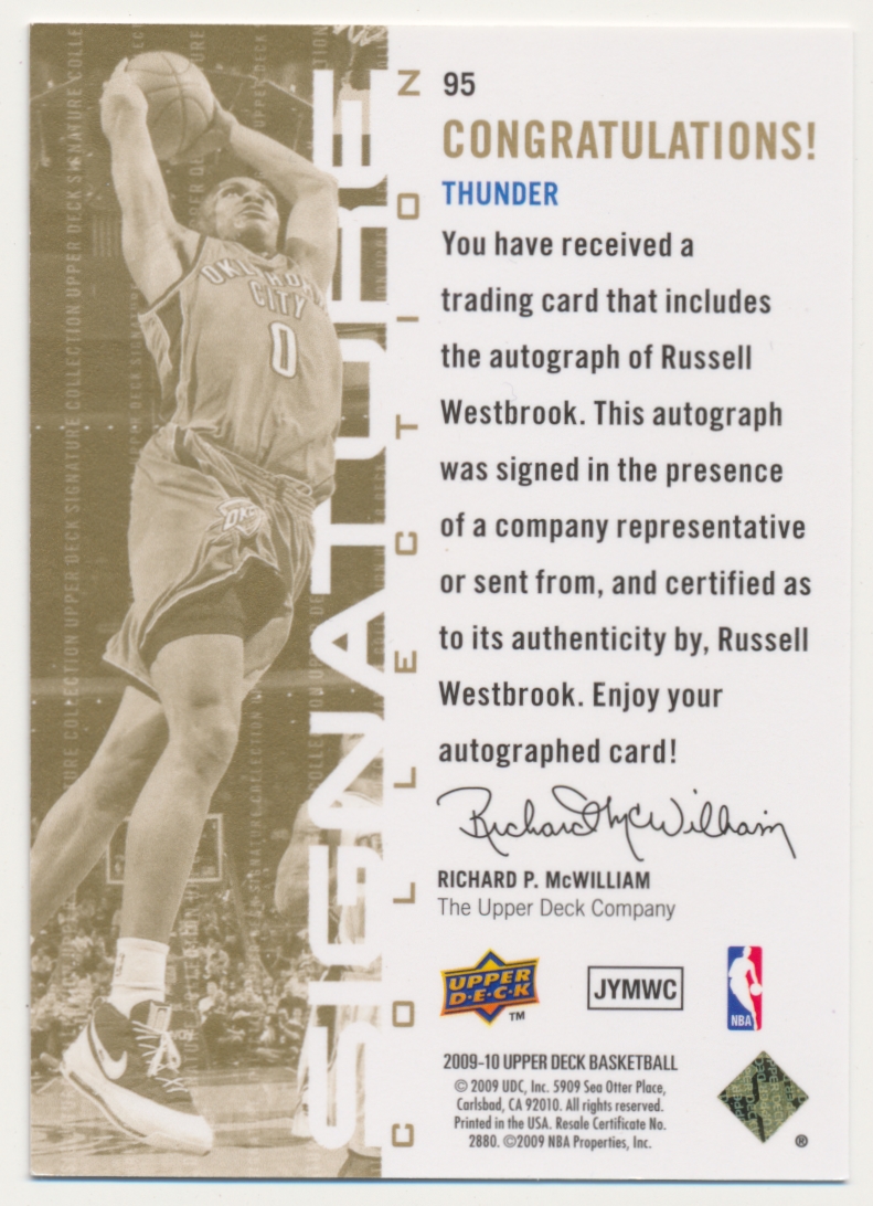 2009-10 Upper Deck Signature Collection #95 Russell Westbrook back image