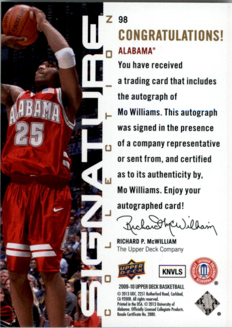 2009-10 Upper Deck Signature Collection #98 Mo Williams back image