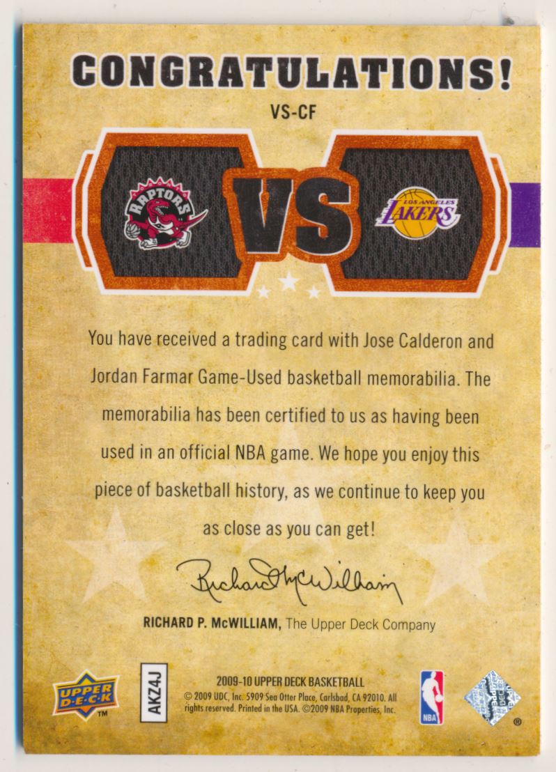 2009-10 Upper Deck VS Dual Materials Bronze #VSCF Jordan Farmar/Jose Calderon
