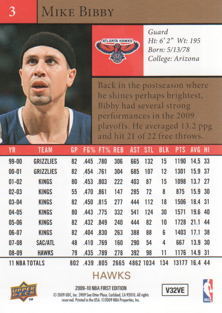 2009-10 Upper Deck First Edition Gold #3 Mike Bibby back image