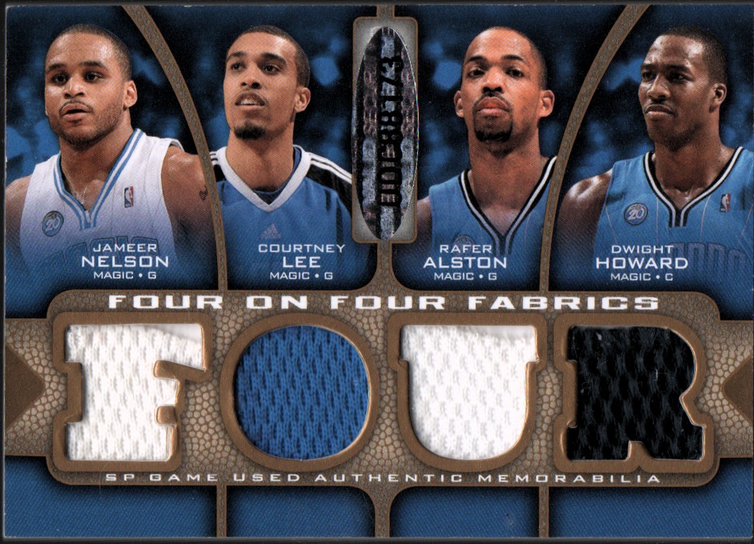2009-10 SP Game Used 4 on 4 Fabrics 65 #FFMIAORL Dwyane Wade/Jermaine O'Neal/Michael Beasley/Mario Chalmers/Jameer Nelson/Rafer Alston/Dwight Howard/Courtney Lee back image