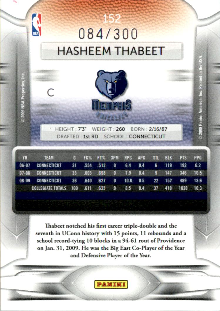 2009-10 Prestige Bonus Shots Orange #152 Hasheem Thabeet back image
