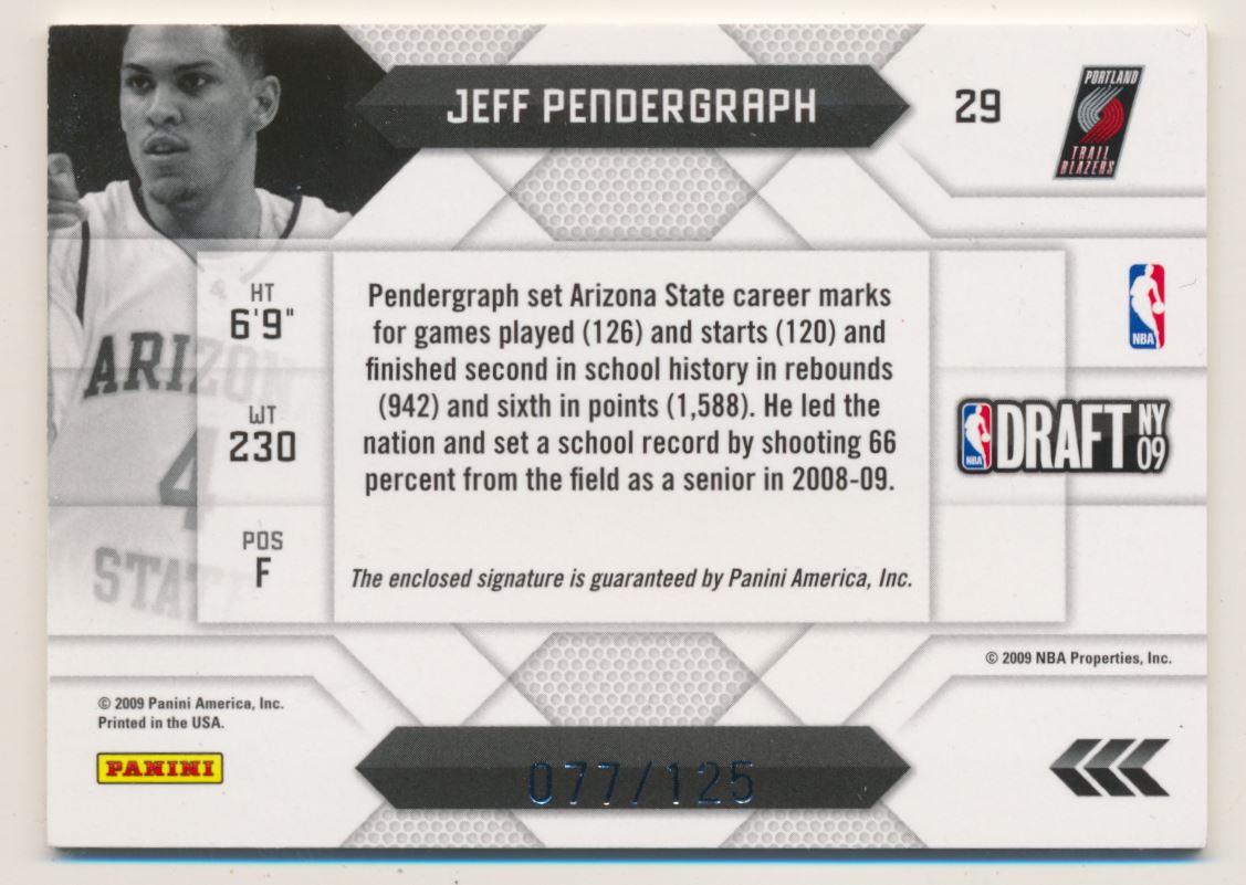 2009-10 Prestige NBA Draft Class Autographs Logos #29 Jeff Pendergraph back image