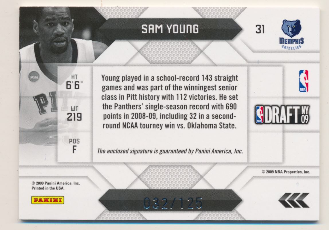 2009-10 Prestige NBA Draft Class Autographs Logos #31 Sam Young back image