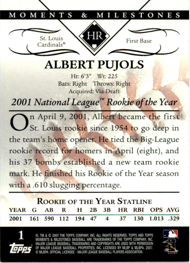 2007 Topps Moments and Milestones #1-26 Albert Pujols/HR 26 back image