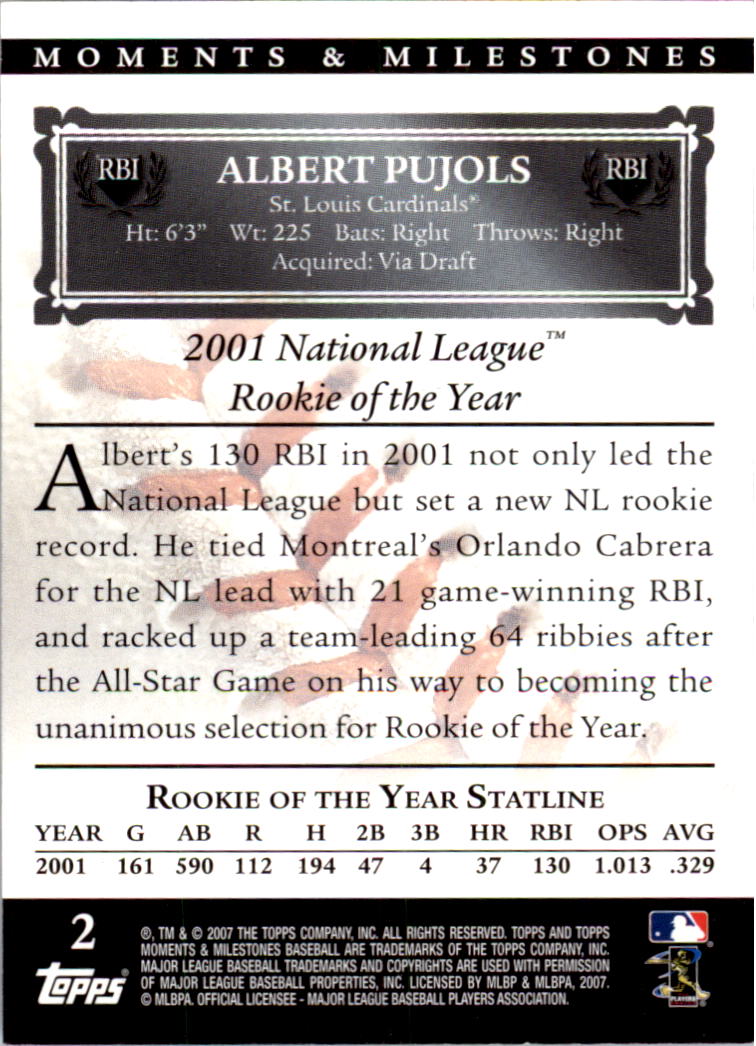 2007 Topps Moments and Milestones #2-29 Albert Pujols/RBI 29 back image
