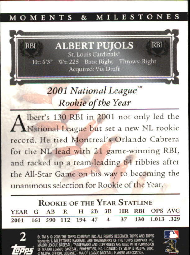2007 Topps Moments and Milestones #2-73 Albert Pujols/RBI 73 back image