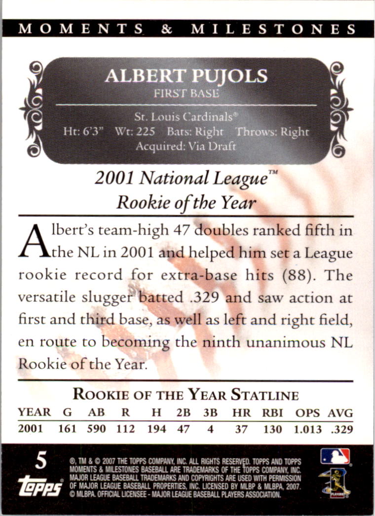 2007 Topps Moments and Milestones #5-2 Albert Pujols/2B 2 back image