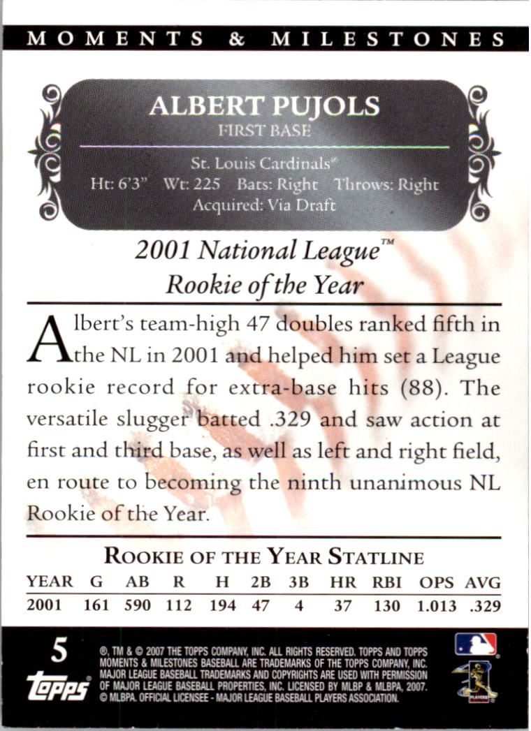 2007 Topps Moments and Milestones #5-44 Albert Pujols/2B 44 back image