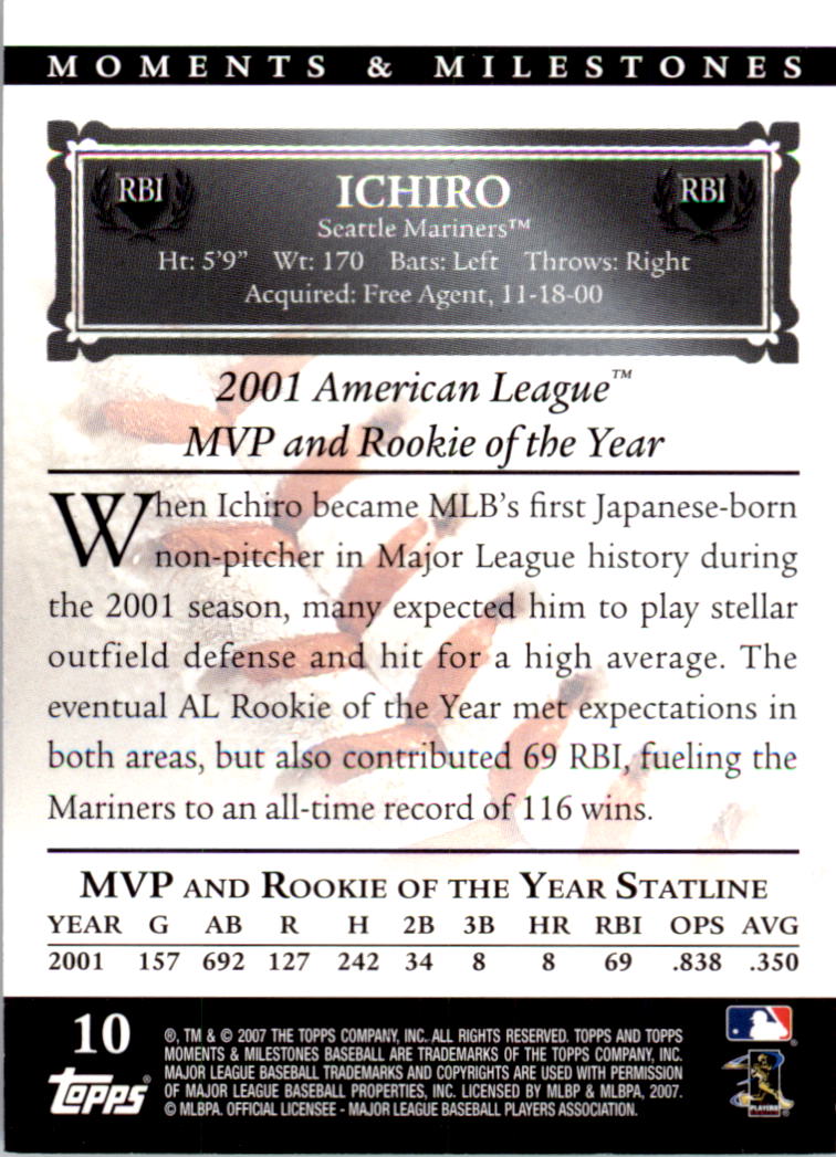 2007 Topps Moments and Milestones #10-29 Ichiro Suzuki/RBI 29 back image