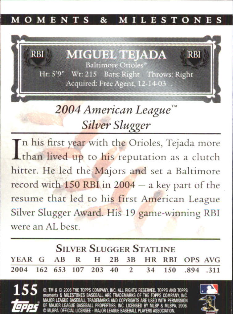 2007 Topps Moments and Milestones #155-31 Miguel Tejada/RBI 31 back image