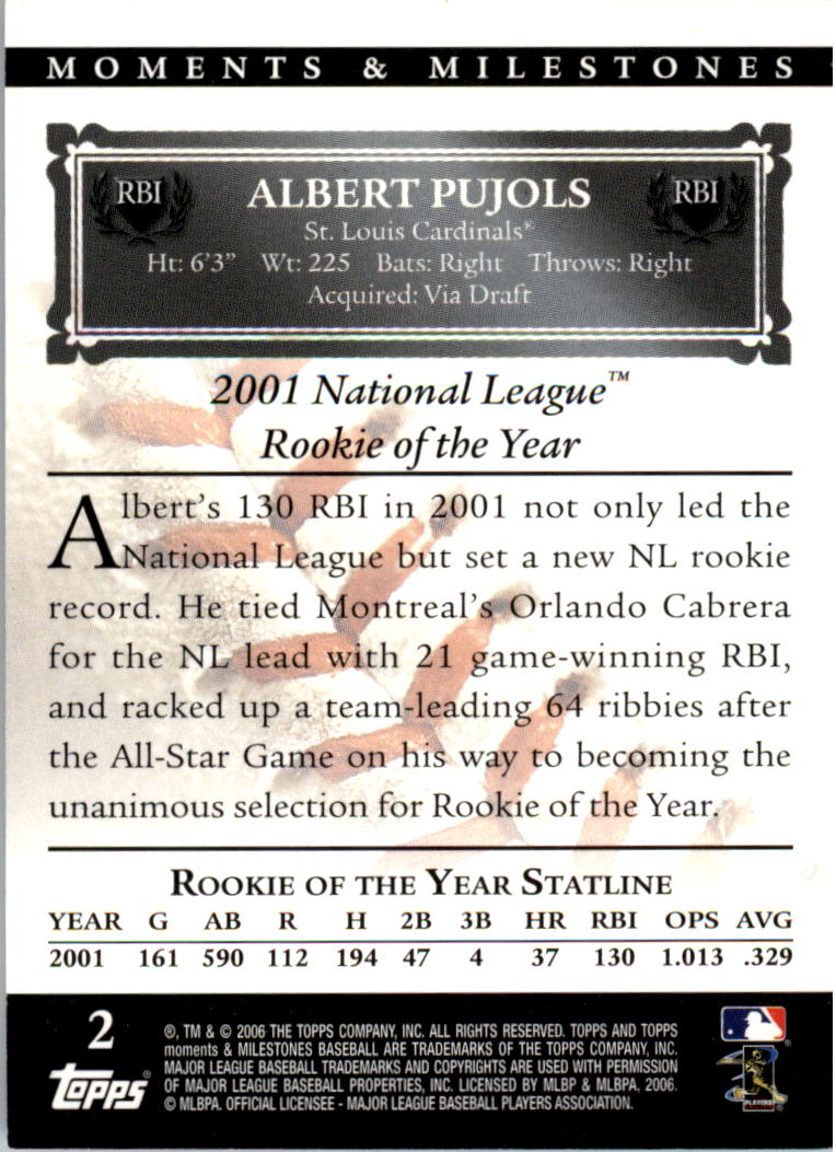 2007 Topps Moments and Milestones Black #2-54 Albert Pujols/RBI 54 back image