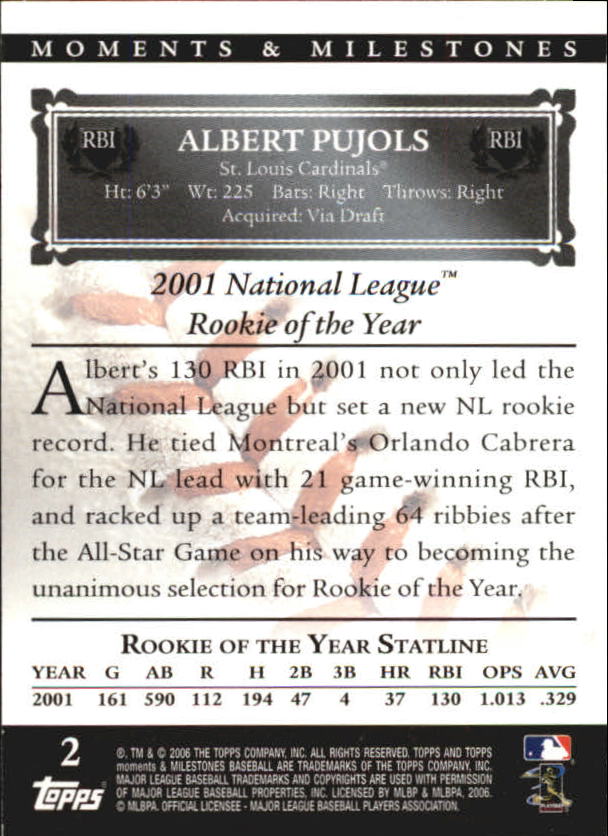 2007 Topps Moments and Milestones Black #2-79 Albert Pujols/RBI 79 back image