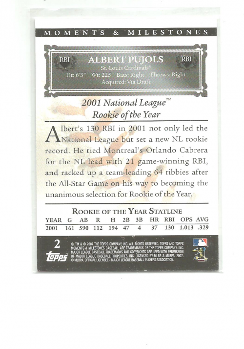 2007 Topps Moments and Milestones Black #2-126 Albert Pujols/RBI 126 back image