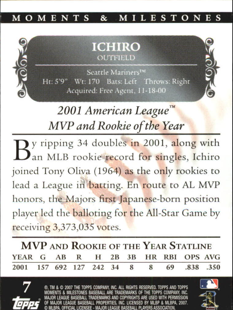 2007 Topps Moments and Milestones Black #7-28 Ichiro Suzuki/2B 28 back image