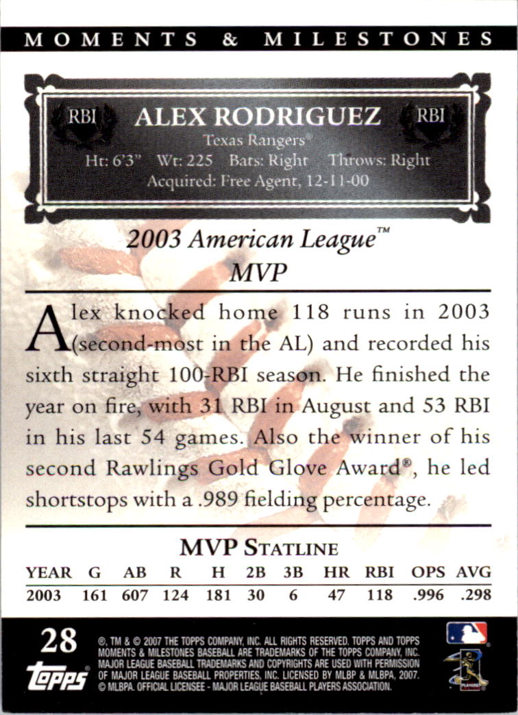 2007 Topps Moments and Milestones Black #28-13 Alex Rodriguez/RBI 13 back image