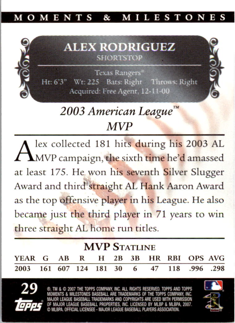 2007 Topps Moments and Milestones Black #29-3 Alex Rodriguez/Hits 3 back image