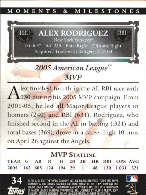 2007 Topps Moments and Milestones Black #34-38 Alex Rodriguez/RBI 38 back image