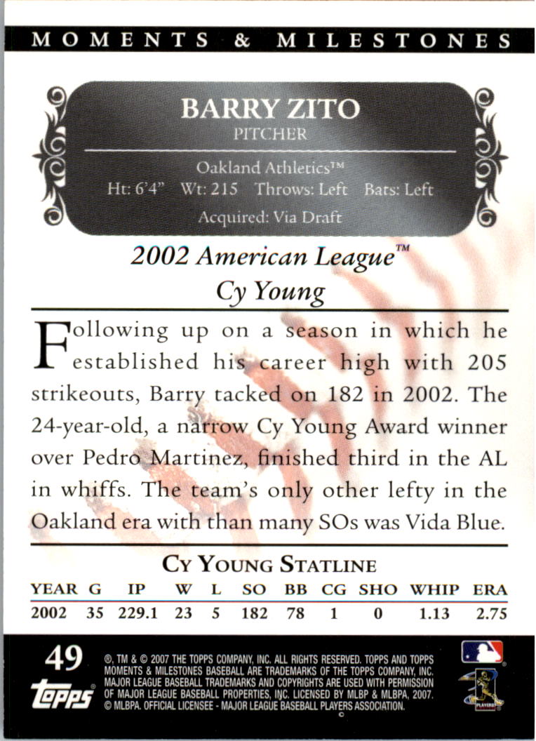 2007 Topps Moments and Milestones Black #49-76 Barry Zito/SO 76 back image